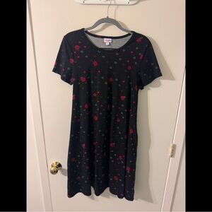 LuLaRoe Blue Midi Sheath Dress with Short Sleeves and Crew Neck